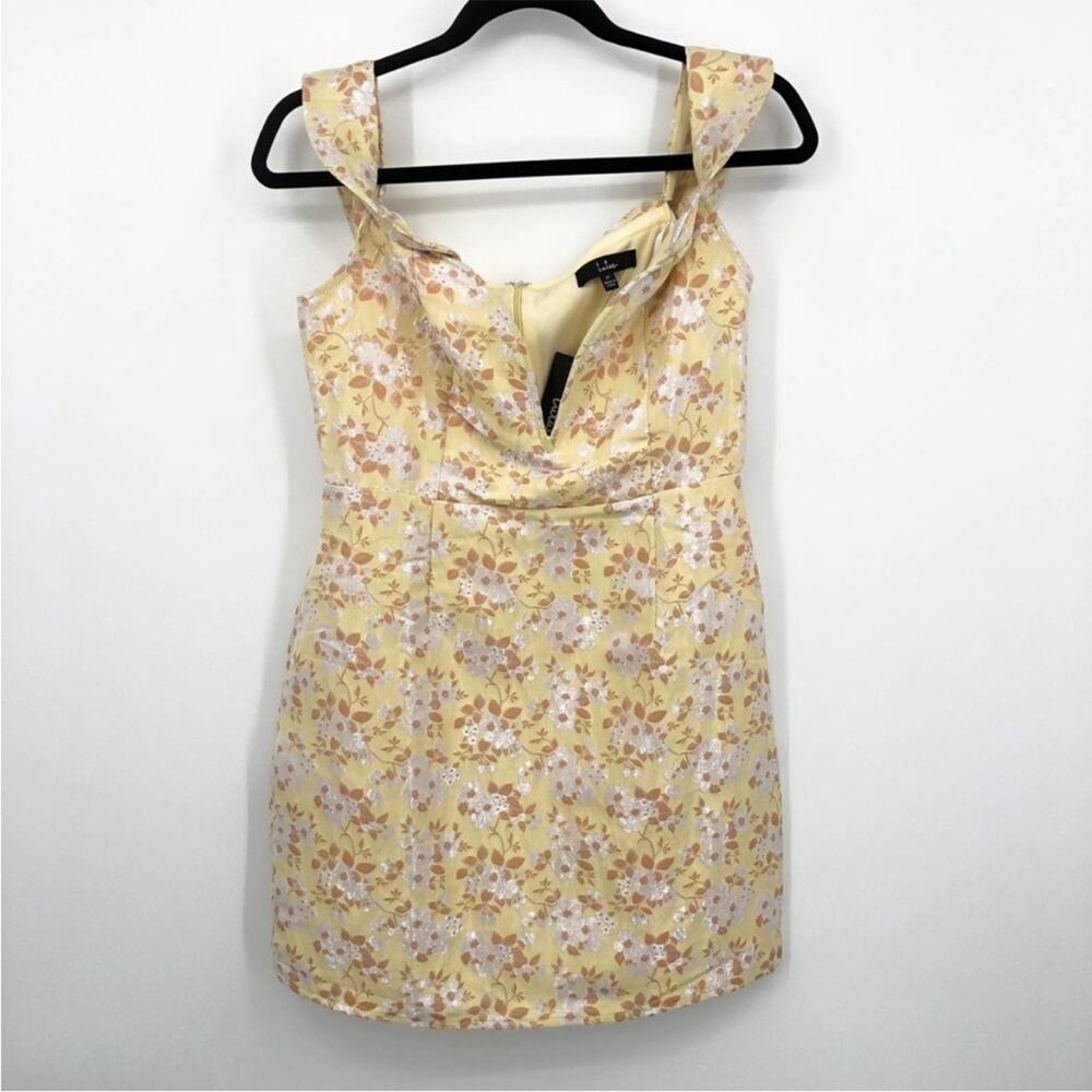 Lulu's Favorite Song Yellow Floral Jacquard Off-the Shoulder Mini Dress M NEW